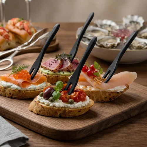 Vista 4 de Restaurantware Tenedores desechables de bambú de 3.5 pulgadas, 100 tenedores de bambú negro, tenedores de bambú sostenibles y duraderos para picnic