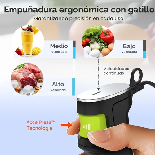 Vista 3 de Consciot - Batidora de mano de inmersión 4 en 1 Max 1100W, batidora de palo con eje de licuadora enteramente de acero inoxidable, control