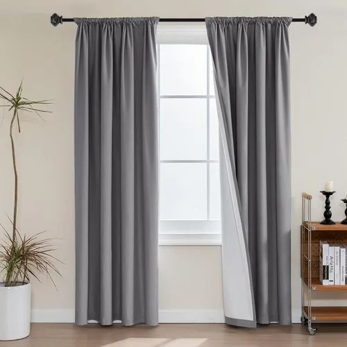 Vista 34 de H.VERSAILTEX Cortinas 100% de opacidad para cocina, con aislamiento térmico, cortinas opacas completas con forro blanco, cortinas de eficiencia
