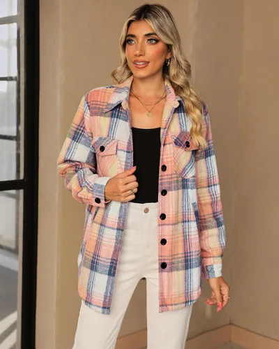 Vista 7 de GRAPENT Chaqueta acolchada con botones a cuadros de gran tamaño para mujer