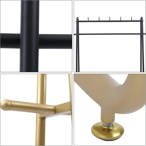 Vista 6 de Perchero de ropa resistente para dormitorio, sala de estar, perchero independiente de acero de estilo moderno con estantes, armario, color negro