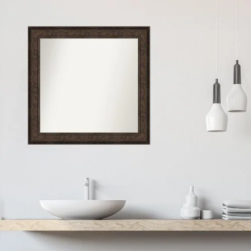 Vista 183 de Amanti Art Espejo de pared personalizado no biselado (25 x 25 pulgadas), marco de bronce acentuado, varios tamaños personalizados, espejo de baño