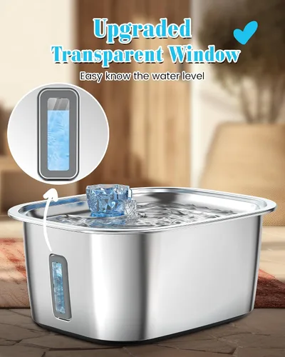 Vista 2 de Lesotc Fuente de agua para perros de acero inoxidable de 3 galones para perros grandes, fuente de agua para mascotas con 2 filtros, fuente