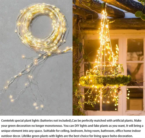 Vista 3 de Paquete de 2 colgadores de macramé para plantas con luces, cesta colgante para macetas de interior con cuentas de madera, soporte para macetas