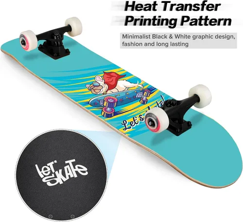 Vista 6 de Patineta Ryvorbe para principiantes, 31 x 8 pulgadas, patineta completa para niños, adolescentes y adultos, 7 capas de arce canadiense, doble