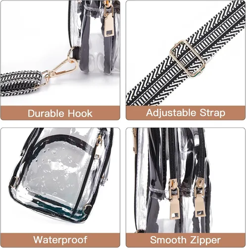 Vista 4 de Telena Riñonera transparente aprobada para estadios, bolsa cruzada para mujer, bolsa de cintura transparente con correa ajustable, 3-transparente