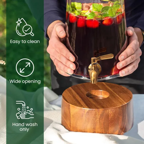 Vista 5 de FOODLE Dispensador de bebidas de vidrio con espita - Dispensador de bebidas de vidrio con soporte - Perfecto para fiestas y uso diario - Jarra