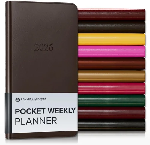 Vista 12 de Gallery Leather Planificador Semanal y Mensual Grande 2025-2026, Calendario Planificador y Cuaderno Elegantemente Encuadernado con Elegantes Bordes