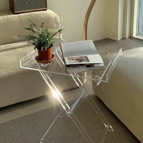 Vista 6 de Mesa plegable de acrílico, mesa auxiliar auxiliar de acrílico transparente, mesa de servicio portátil, mesa de centro cuadrada moderna para espacios