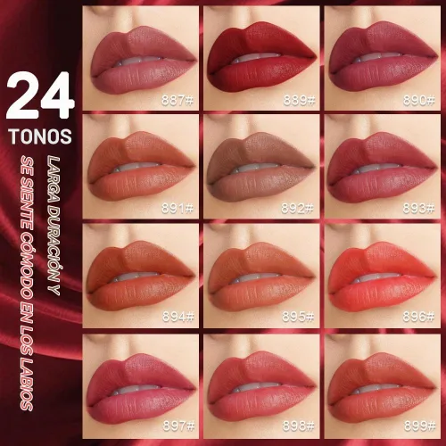Vista 7 de Lápiz labial mate de terciopelo marrón café, lápiz labial delgado de alta pigmentación, resistente al agua de larga duración para mujeres, regalo