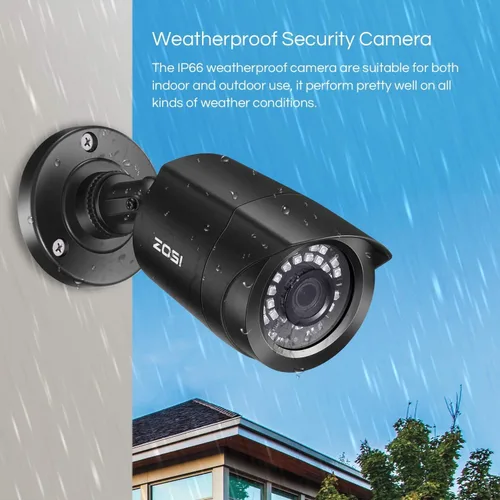 Vista 6 de ZOSI Paquete de 4 1080P 2.0MP para interiores y exteriores de 0.142 in, 24 unidades, lente infrarroja infrarroja, CCTV, cámara de seguridad de corte