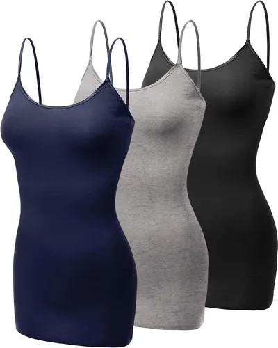 Vista 161 de Emmalise Camisola larga casual básica para mujer, con tirantes ajustables, top en capas