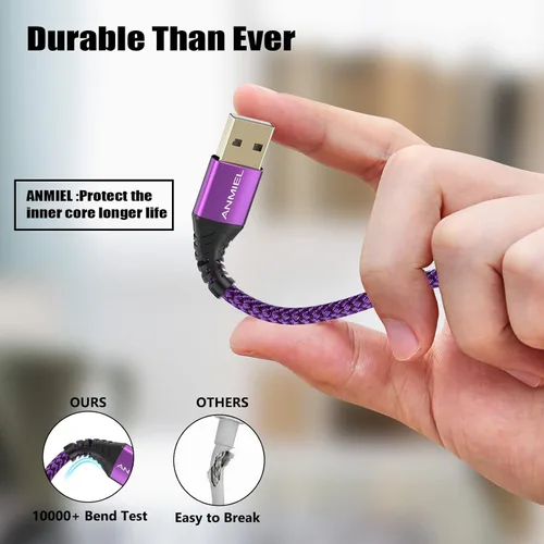 Vista 4 de Cable USB C 3A de carga rápida, [1M+1M+1M+2M]USB A a tipo C, cable de carga trenzado compatible con Samsung Galaxy A10e A20 A50 A51 A71, S20 S10 S9