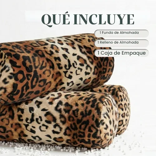 Vista 6 de CARRIE HOME Almohadas de Cuello de Microcuentas con Estampado de Leopardo Cilíndricas Tipo Puff Suaves - Almohada Pequeña de Rollo para Brazo y 12 x