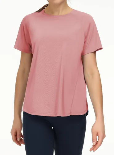 Vista 2 de THE GYM PEOPLE Camisetas de entrenamiento de manga corta para mujer, camisetas de yoga transpirables con aberturas laterales