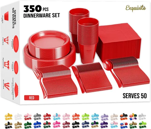 Vista 9 de Exquisite 350 Piezas Platos de Plástico de Cumpleaños Azules Para Fiestas, Juego de Platos Desechables de Cumpleaños Azules, 50 de Cada Juego