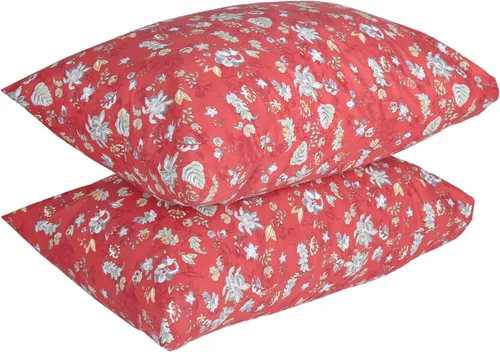 Vista 3 de Funda de almohada de tamaño Queen con estampado floral rojo para mujer, fundas de almohada refrescantes 100% algodón, paquete de 2 unidades con 4