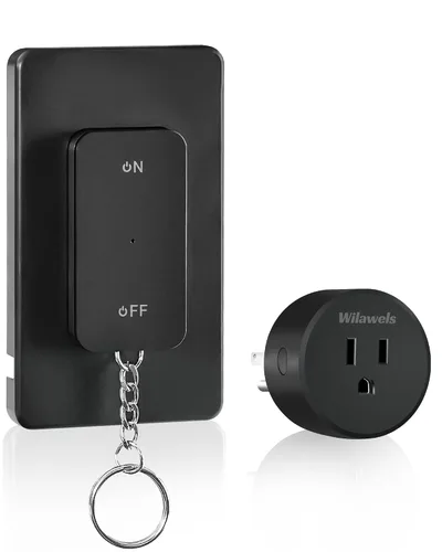 Vista 9 de Toma de control remoto negro, interruptor de luz inalámbrico WILAWELS con base magnética, interruptor de salida remoto de encendido y apagado