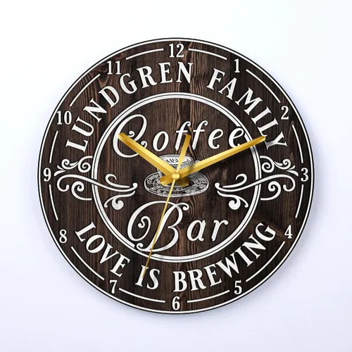 Vista 12 de V VIBEPY Reloj de madera de barra de café impreso en 2D, decoración personalizada de mesa de café, accesorios de barra de café, relojes de madera