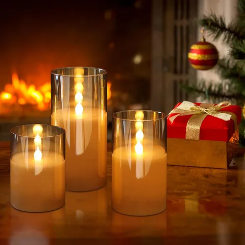 Vista 2 de KunSween - Velas LED sin llama de vidrio con control remoto y temporizador, velas de cera real, luz parpadeante de color cálido para festivales