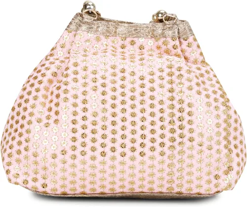 Vista 4 de LONGING TO BUY Bolso de seda bordado de diseño étnico indio con asa de perlas Batwa