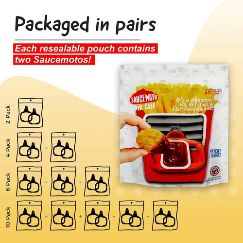 Vista 6 de Recipiente para salsa con clip Saucemoto Un soporte para salsas en el auto para salsa de tomate y salsas para sumergir. Como lo viste en Shark