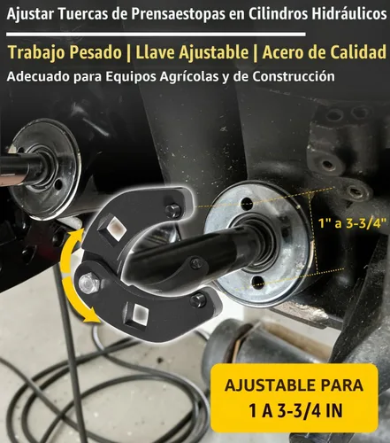 Vista 4 de 7463 Llave de tuerca de glándula ajustable para cilindros hidráulicos, herramienta de llave inglesa de pasador de alta resistencia compatible
