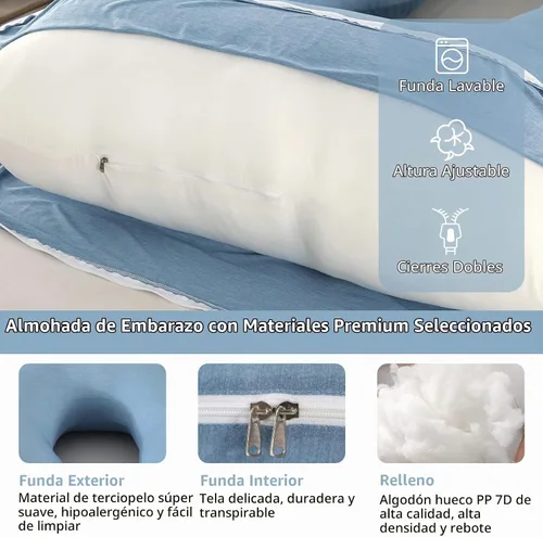 Vista 7 de Elover - Almohada de embarazo en forma de U, soporte de maternidad de cuerpo completo