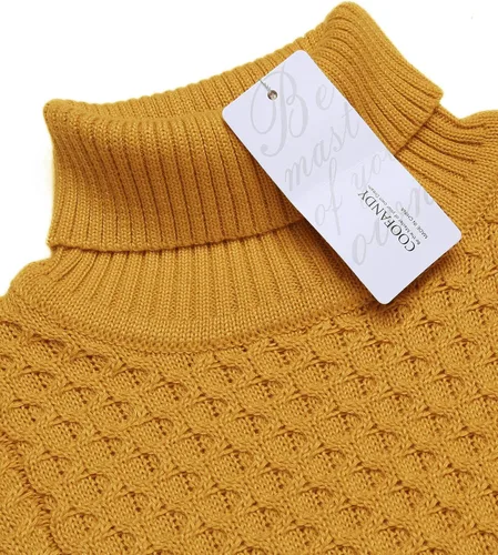 Vista 4 de Coofandy Suéter de cuello alto ajustado para hombre, suéter de punto trenzado casual