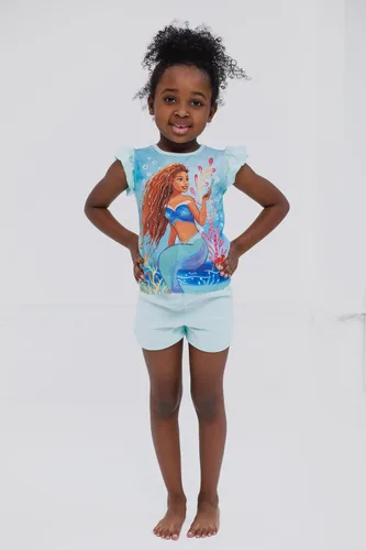 Vista 2 de Disney Minnie Mouse Lilo & Stitch Little Mermaid Ariel - Conjunto de camiseta floral y pantalones cortos de rizo francés, para bebés y niños grandes