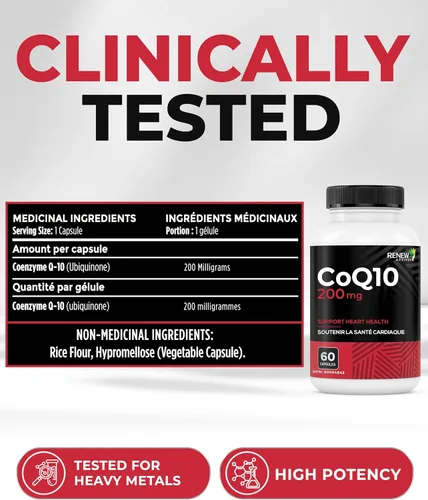 Vista 8 de Renew Actives Suplemento de ubiquinona CoQ10: 200 mg de coenzima Q10 suplementos para apoyo cardiovascular, neurológico y de salud del sistema
