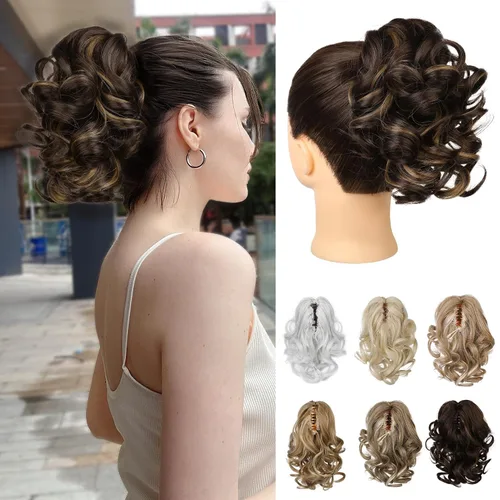 Vista 23 de REECHO Extensión de cola de caballo, 23 cm de largo, rizada, ondulada, pinza de clip para colas de caballo, extensiones de cabello HP001 para Negro