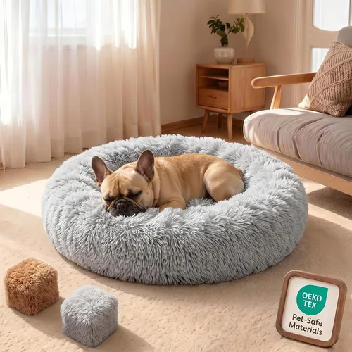 Vista 10 de Cama ortopédica con forma de dona de alta calidad para perros de tamaño grande, cama ortopédica de espuma viscoelástica doble para perros