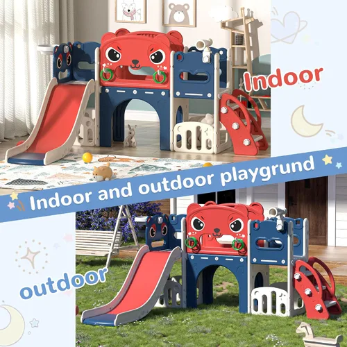 Vista 8 de NYEEKOY Juego de tobogán y escalador 9 en 1 para niños pequeños, independiente para interiores y exteriores, tobogán para niños de 1 a 8 años, patio