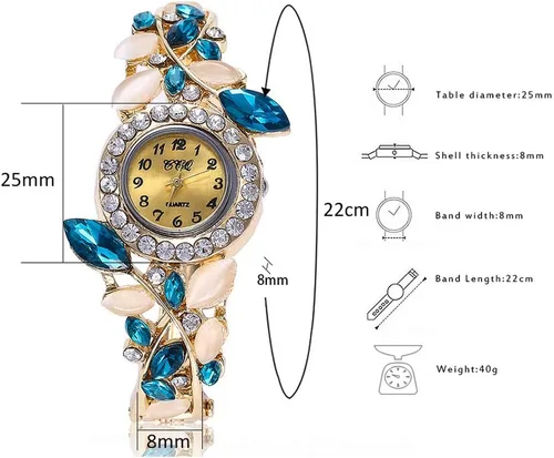 Vista 4 de Weicam Pulsera de lujo para mujer, 5 unidades, diseño de flor de diamante, retro, al por mayor, joyería, 幸运赛车走势图, Movimiento de cuarzo