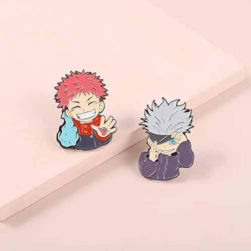 Vista 5 de YIZISUKI Jujutsu Kaisen Figura Gojo Satoru Itadori - Broches de solapa de metal para aficionados al anime Metal