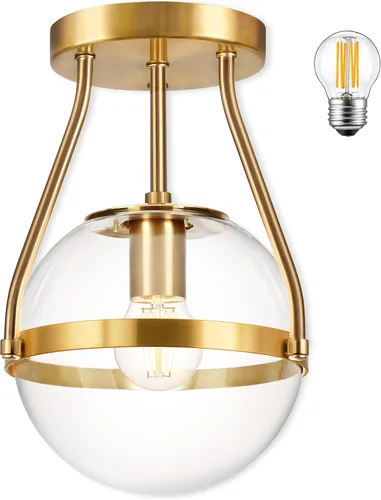 Vista 13 de Bagood Lámpara de techo semiempotrada con forma de globo de mediados de siglo, moderna lámpara de techo de globo de 6" con pantalla de vidrio