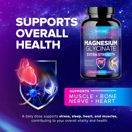 Vista 6 de Glicinato de magnesio 250 mg - Suplemento de magnesio quelado de alta absorción - Glicinato de magnesio 100% puro - Apoyo para la salud del estrés