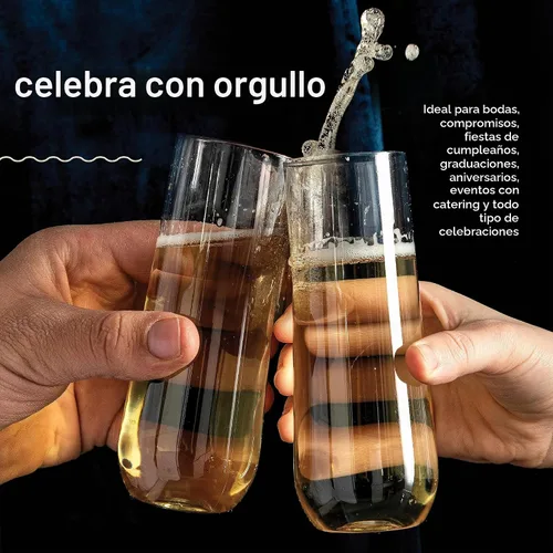 Vista 5 de DECADORN Copas de champán transparentes sin tallo de plástico, 24 unidades, copas de champán de plástico de 9 onzas, vasos de mimosa duraderos