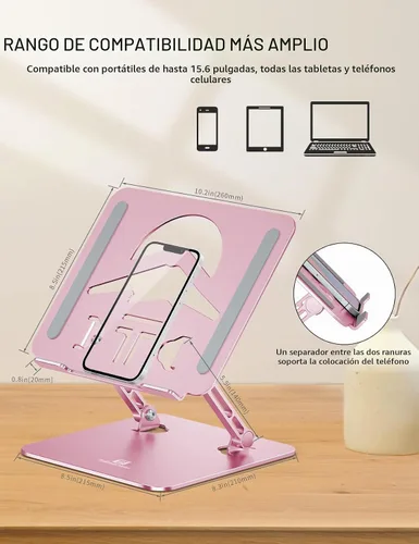Vista 6 de Soporte para computadora portátil en forma de Z para escritorio Rosa Puce.