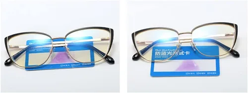 Vista 6 de Gafas de bloqueo de luz azul retro para mujer, marco de metal, gafas de ojo de gato