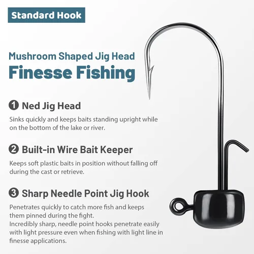 Vista 2 de MadBite by KastKing Ned Rig Jig Heads for Soft Fishing Lure Kits Negro