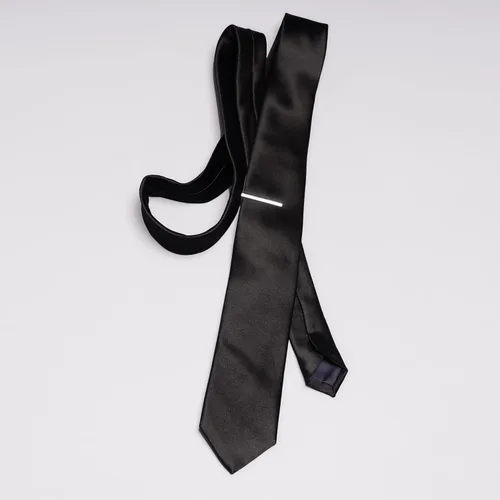 Vista 2 de Tie Bar Skinny - Corbata para hombre, color sólido, satinado, 2.5 x 58 pulgadas