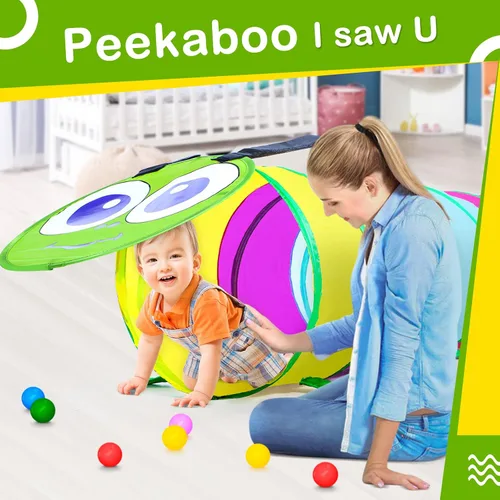 Vista 5 de Moncoland Tienda de campaña de túnel de juego para niños pequeños, colorido juguete desplegable para bebés, niños o perros y gatos con malla