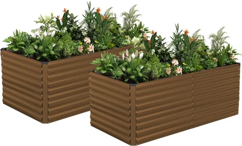 Vista 19 de NAVINE Cama de jardín elevada de 8 x 4 x 2 pies, macetas elevadas de metal grande, macetas para plantas al aire libre para verduras, flores