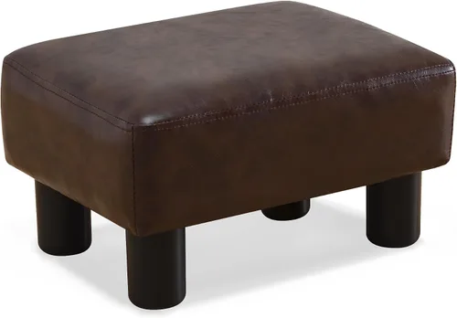 Vista 9 de LUE BONA Taburete rectangular moderno, reposapiés otomano acolchado de piel sintética negra, taburete pequeño para estar, adultos, patio