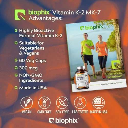 Vista 7 de biophix Vitamina K2 MK-7 300mcg, 60 cápsulas veganas - Suplemento de alta potencia para la fuerza ósea y la salud inmunológica