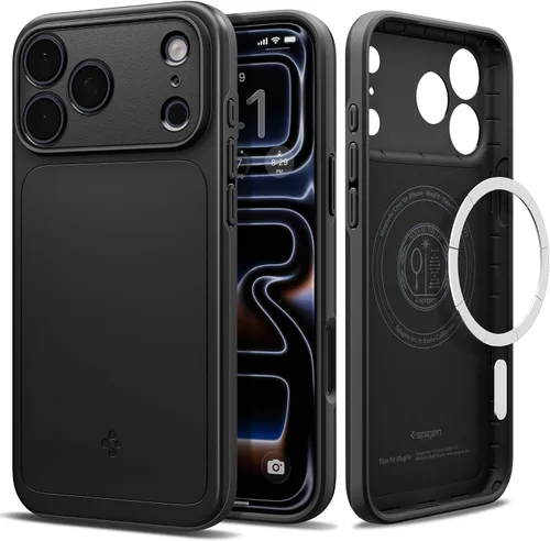Vista 20 de Spigen Thin Fit MagFit Funda diseñada para iPhone 16 [Carcasa rígida] [Protección de grado militar] Compatible con MagSafe - Negro