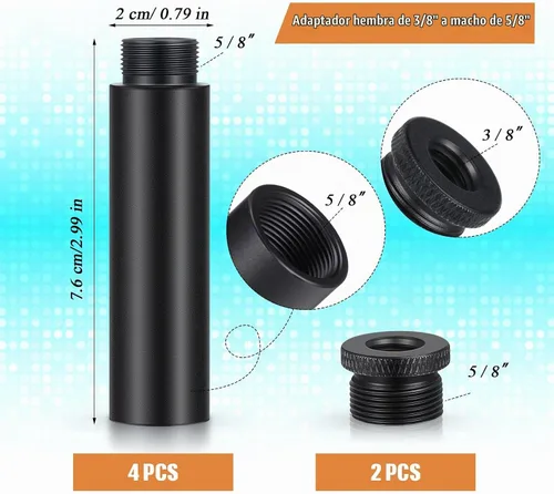 Vista 2 de Weewooday 4 tubos de extensión para soporte de micrófono, 5/8 pulgadas Negro