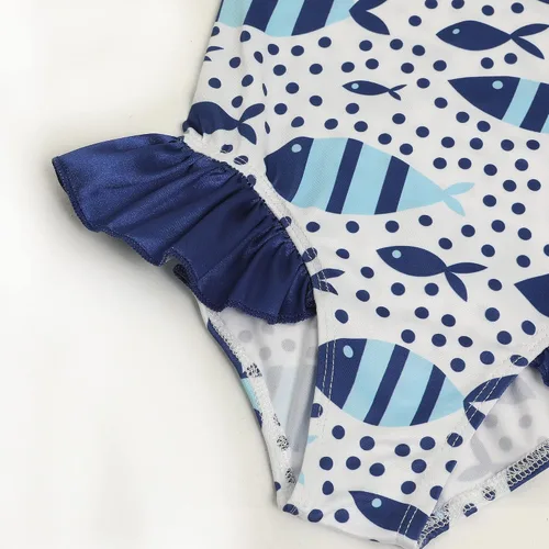 Vista 3 de LUOUSE Traje de baño de playa de una pieza con volantes estampados para niñas 4-9 T